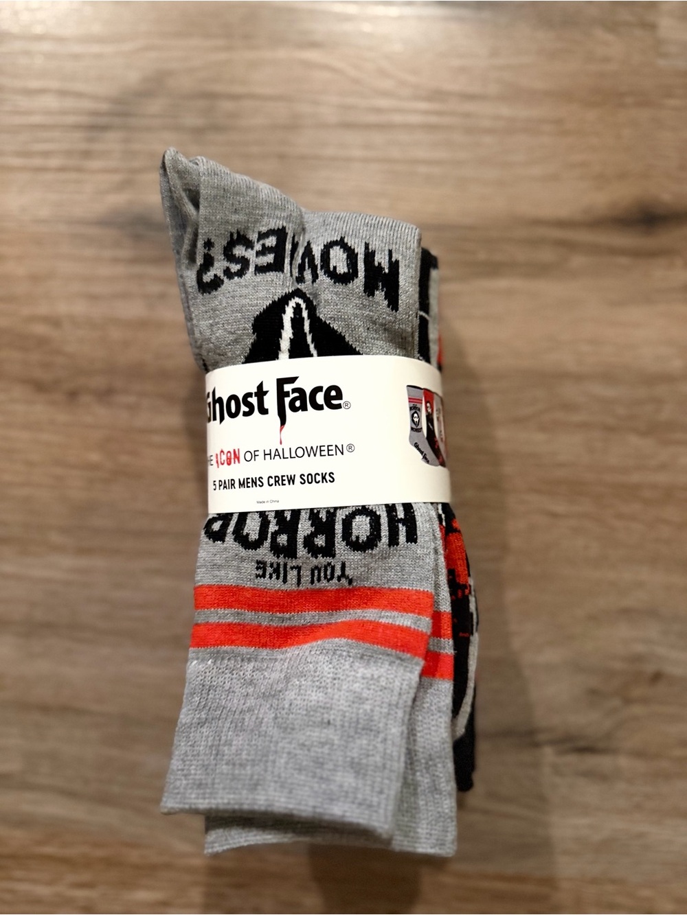 Bioworld Ghost Face Men's Crew Socks - Gray with Orange Accents